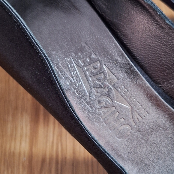 Salvatore Ferragamo "Societe" Black Satin Peep Toe Pumps - Size 11 B - Picture 4 of 15